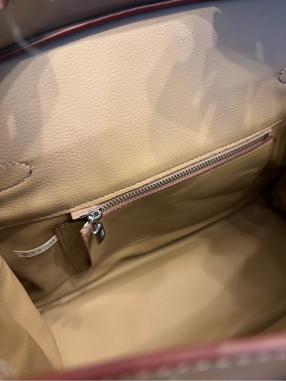 30cm Taupe and Cream Structured Canvas Tote Bag with Top Handles - Picture 7 of 13